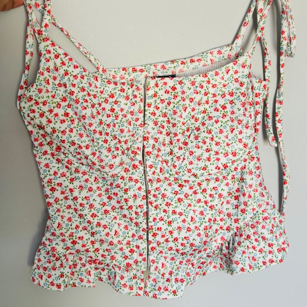 White/Red Flower Patterned Top
